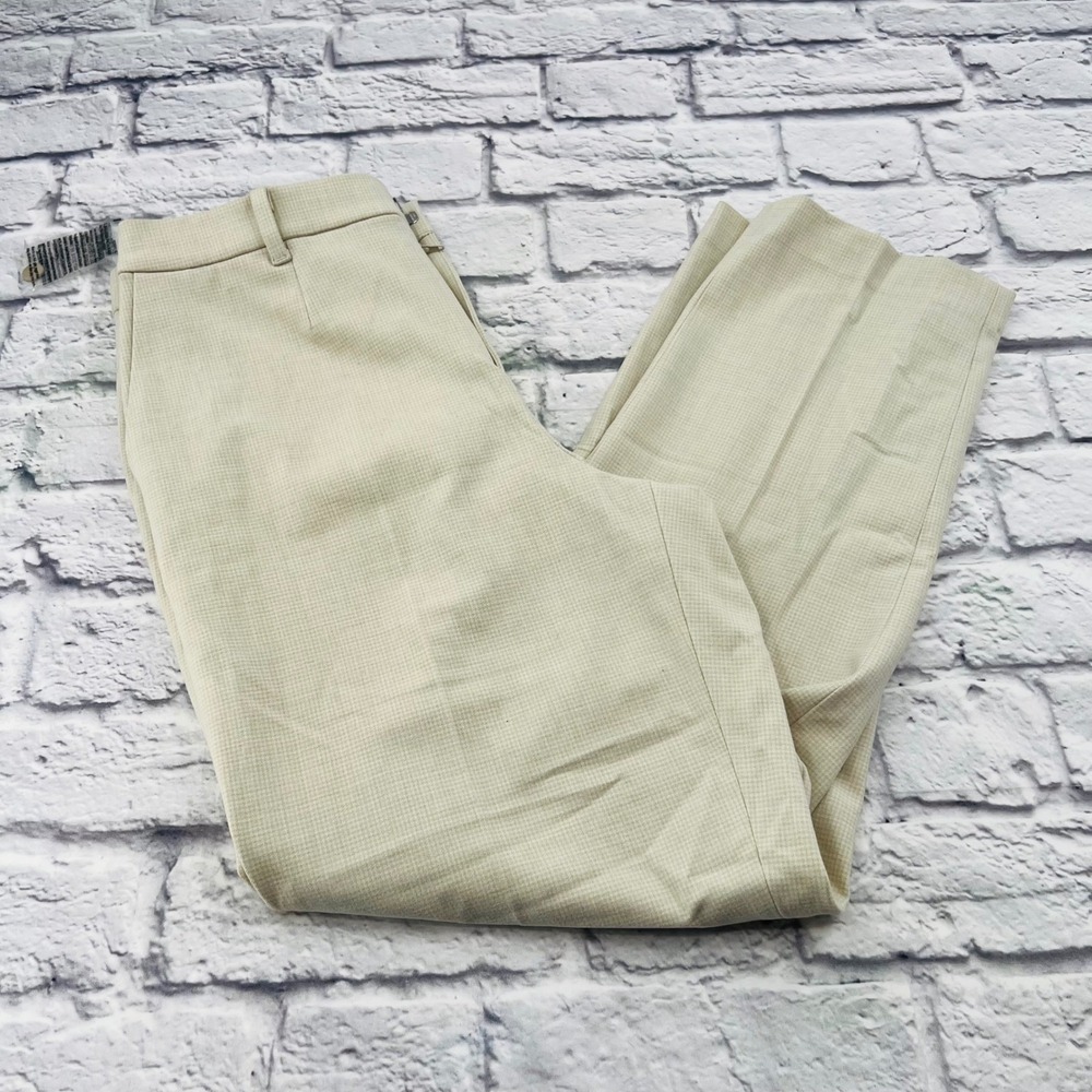 Uniqlo Women Smart Ankle Pants Natural Beige Plaid Straight Leg Size M